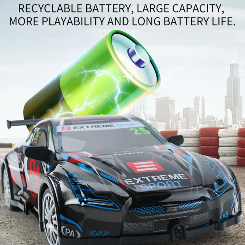 KY-S205 GTR Style 1 / 20 4WD RC High Speed Drift Car with Light Remote Control Toy Car - Black+Blue