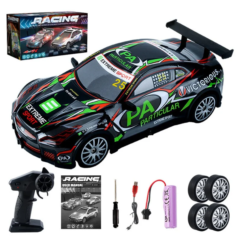 KY-S205 GTR Style 1 / 20 4WD RC High Speed Drift Car with Light Remote Control Toy Car - Green