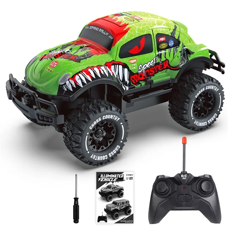 UJ99-Y200 1 / 20 2WD Remote Control Toy Cartoon Design Roues Non Glissées Cool Light RC Car - Vert