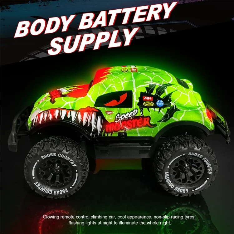 UJ99-Y200 1 / 20 2WD Remote Control Toy Cartoon Design Roues Non Glissées Cool Light RC Car - Vert