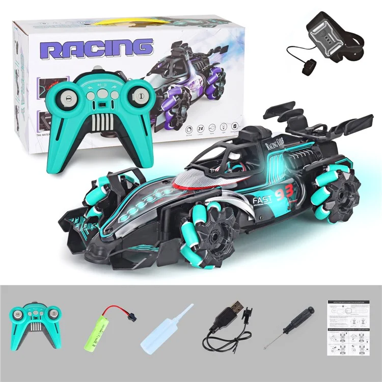HD3377 1 / 14 RC Racing Car Toy Light Music Mist Spray Télécommande Voiture, Télécommande + Contrôleur de Détection de Geste - Vert