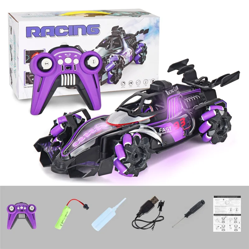 HD3377 1 / 14 RC Racing Car Toy Light Music Mist Spray Remote Control Car, Single Remote Controller - Purple