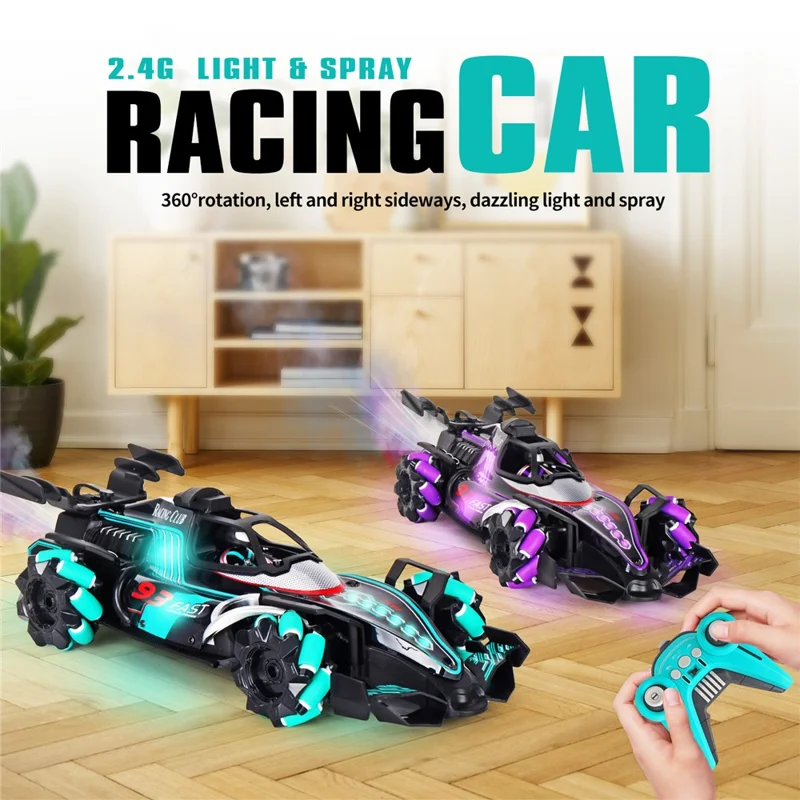 HD3377 1 / 14 RC Racing Car Toy Light Music Mist Spray Remote Control Car, Single Remote Controller - Purple