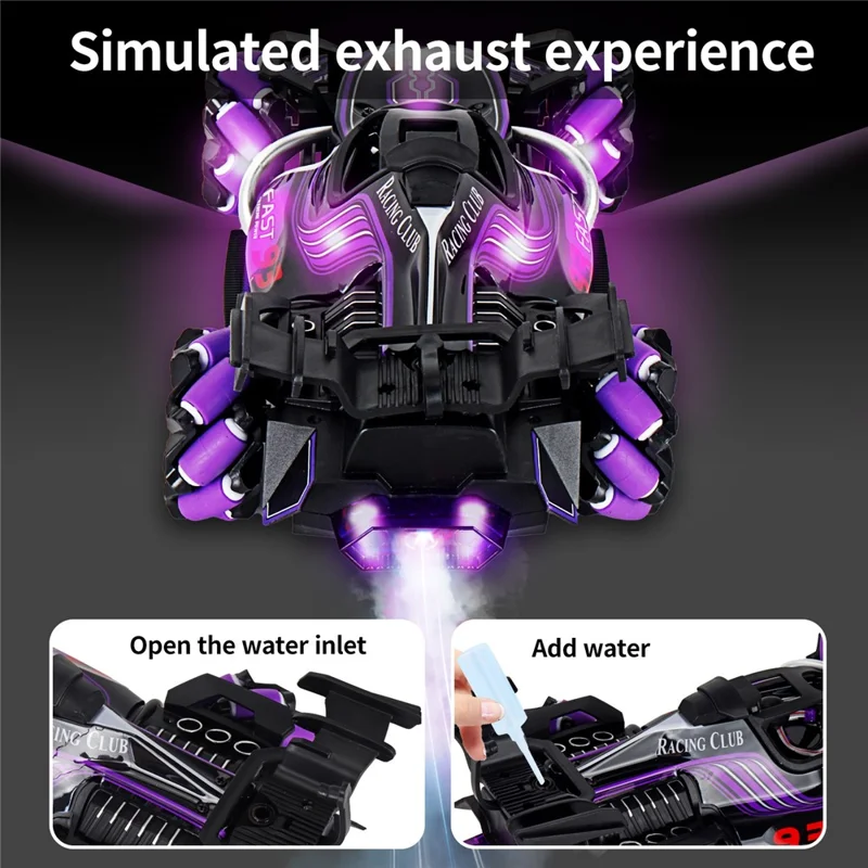 HD3377 1 / 14 RC Racing Car Toy Light Music Mist Spray Remote Control Car, Single Remote Controller - Purple