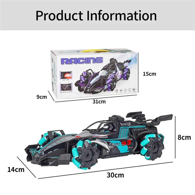 HD3377 1 / 14 RC Racing Car Toy Light Music Mist Spray Remote Control Car, Single Remote Controller - Purple