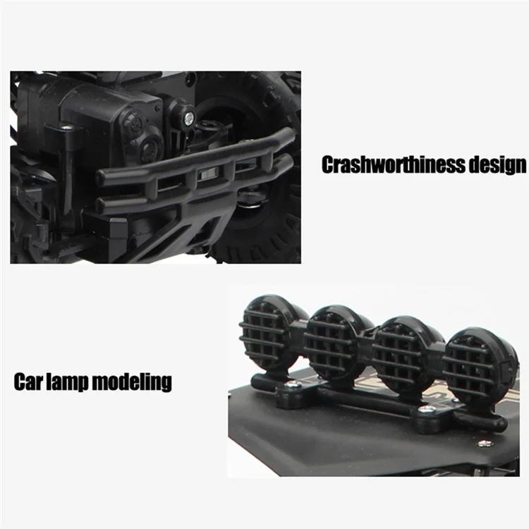 6026 Large Scale RC Car Off Road Drift Vehicle Shock Absorbing 4WD Climbing Truck with LED Light - Black