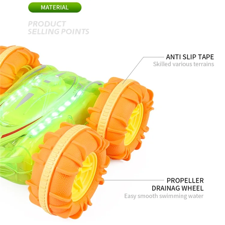 JC014 2.4G Remote Control Stunt Car Amphibious Vehicle with 7 Color LED Lights (CE / CPC / EN71 / ASTM / CPSIA Certified) - Transparent Green