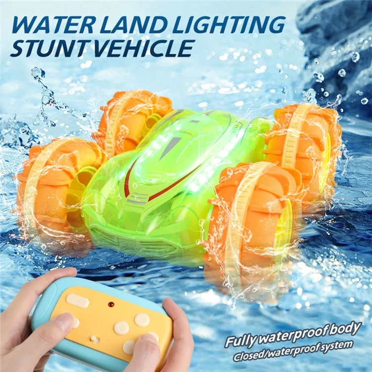 JC014 2.4G Remote Control Stunt Car Amphibious Vehicle with 7 Color LED Lights (CE / CPC / EN71 / ASTM / CPSIA Certified) - Transparent Green