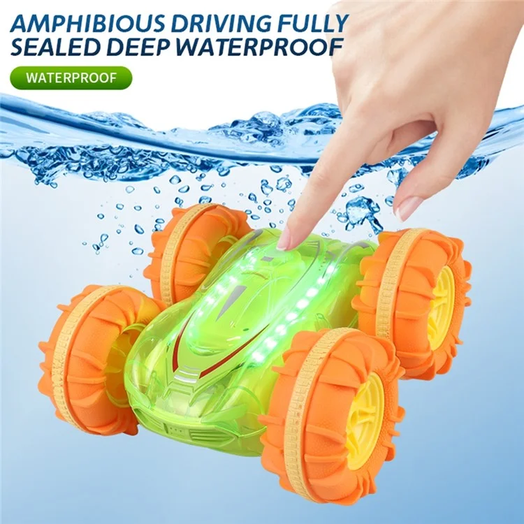 JC014 2.4G Remote Control Stunt Car Amphibious Vehicle with 7 Color LED Lights (CE / CPC / EN71 / ASTM / CPSIA Certified) - Transparent Green