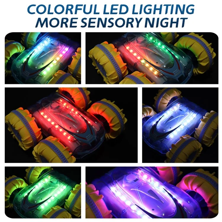 JC014 2.4G Remote Control Stunt Car Amphibious Vehicle with 7 Color LED Lights (CE / CPC / EN71 / ASTM / CPSIA Certified) - Transparent Green
