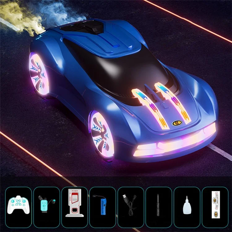 Q206 Style B Smart RC Car with Light and Spray Simulated Racing Vehicle , Handheld Remote + Watch Remote - Blue