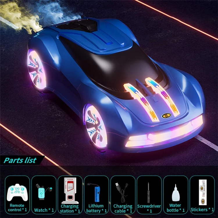 Q206 Style B Smart RC Car with Light and Spray Simulated Racing Vehicle , Handheld Remote + Watch Remote - Blue
