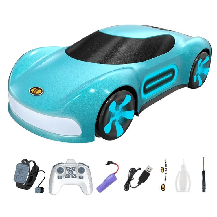 Q206 Style A Remote Control Sports Car with Light and Spray Simulated RC Vehicle , Handheld Remote + Watch Remote - Blue