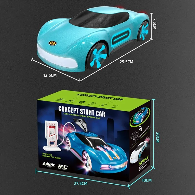 Q206 Style A Remote Control Sports Car with Light and Spray Simulated RC Vehicle , Handheld Remote + Watch Remote - Blue