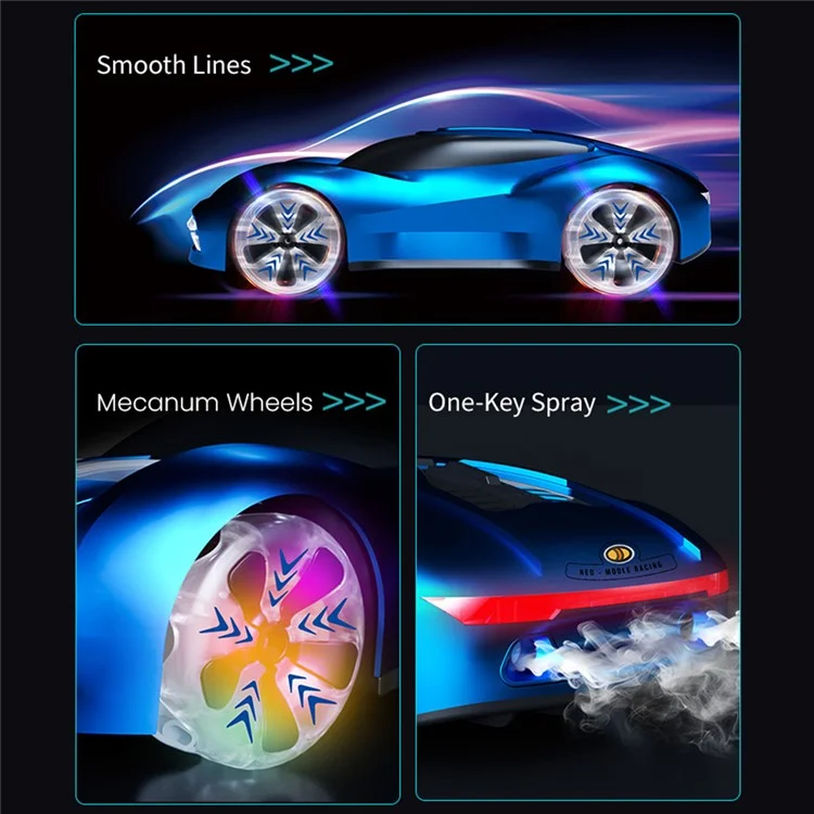 Q206 Style A Remote Control Sports Car with Light and Spray Simulated RC Vehicle , Handheld Remote + Watch Remote - Blue