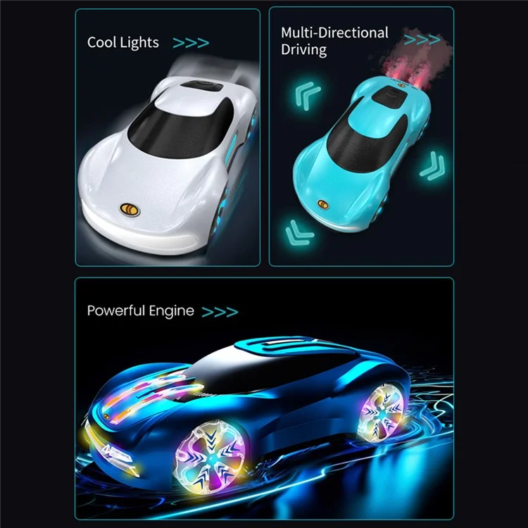 Q206 Style A Remote Control Sports Car with Light and Spray Simulated RC Vehicle , Handheld Remote + Watch Remote - Blue