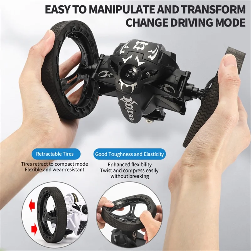 Q207 2.4G Remote Control Stunt Car Jumping RC Vehicle Electric Toy for Kids with Rechargeable Battery - A  /  White