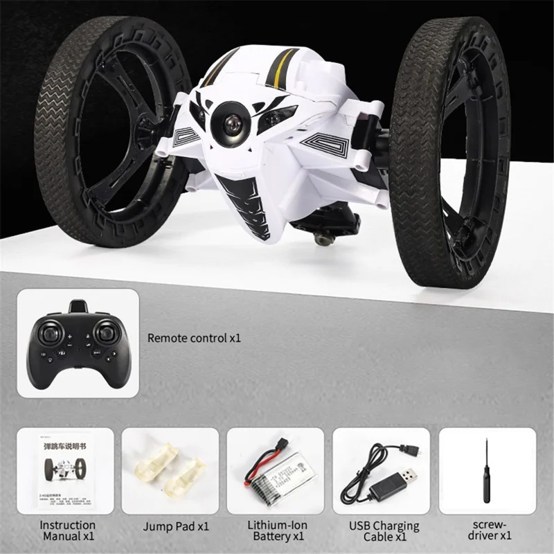 Q207 2.4G Remote Control Stunt Car Jumping RC Vehicle Electric Toy for Kids with Rechargeable Battery - A  /  White