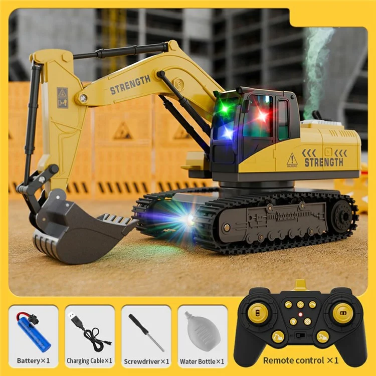 Y1803 1:20 Scale Alloy Excavator RC Construction Vehicle with Spray Mist Light Music Remote Control Toy Car - Yellow