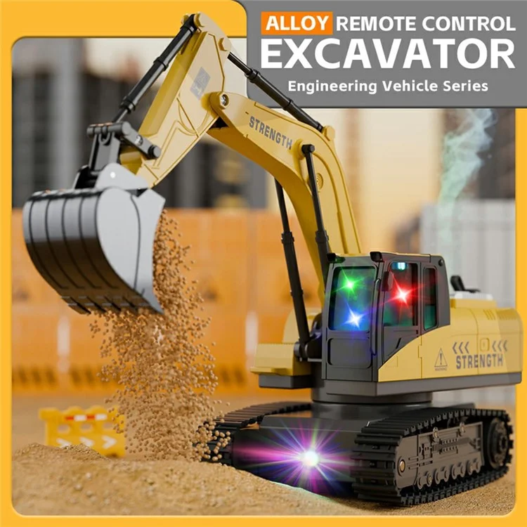 Y1803 1:20 Scale Alloy Excavator RC Construction Vehicle with Spray Mist Light Music Remote Control Toy Car - Yellow