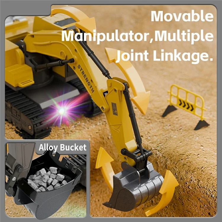Y1803 1:20 Scale Alloy Excavator RC Construction Vehicle with Spray Mist Light Music Remote Control Toy Car - Yellow