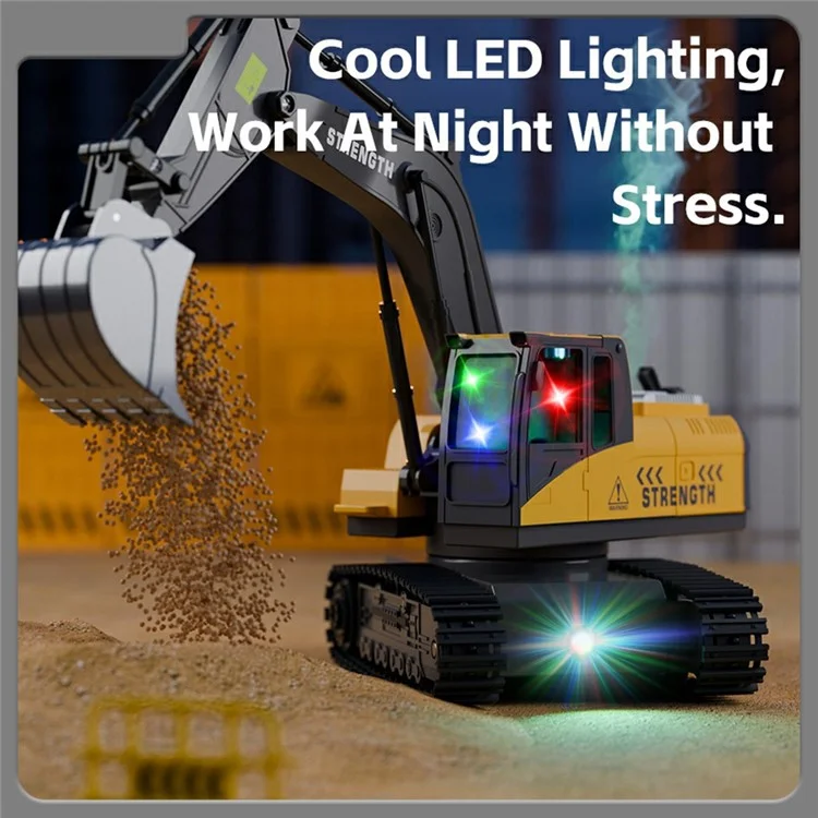 Y1803 1:20 Scale Alloy Excavator RC Construction Vehicle with Spray Mist Light Music Remote Control Toy Car - Yellow