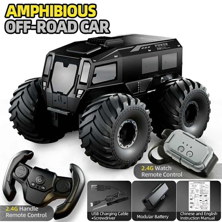 Q210 4WD Climbing Amphibious Off Road Crawler Car Remote Control Toy Vehicle, Single Battery / Dual Controller - Black