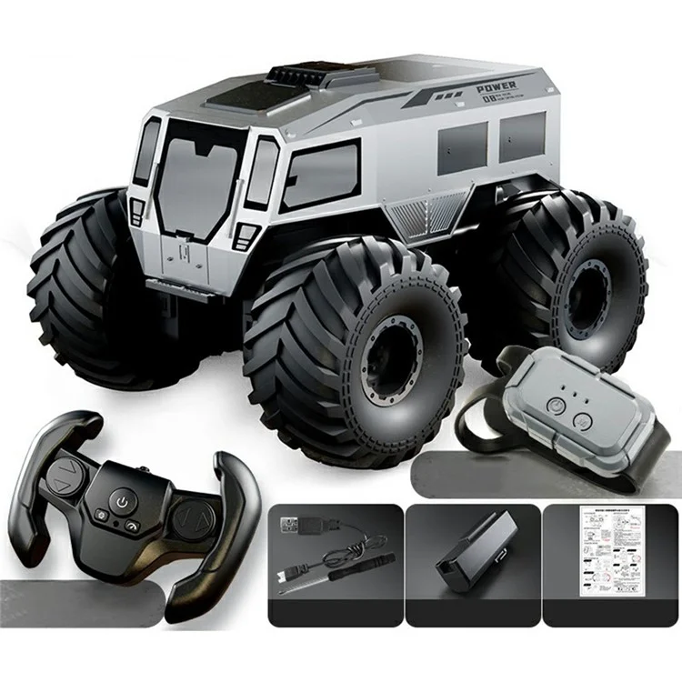 Q210 4WD Climbing Amphibious Off Road Crawler Car Remote Control Toy Vehicle, Dual Battery / Dual Controller - Silver