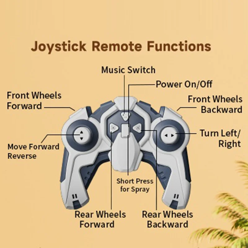 4DRC 4D-Y12 Dinosaur Shape 8 Wheels RC Car Spray Toy for Kids, Single Controller / Single Battery - Yellow