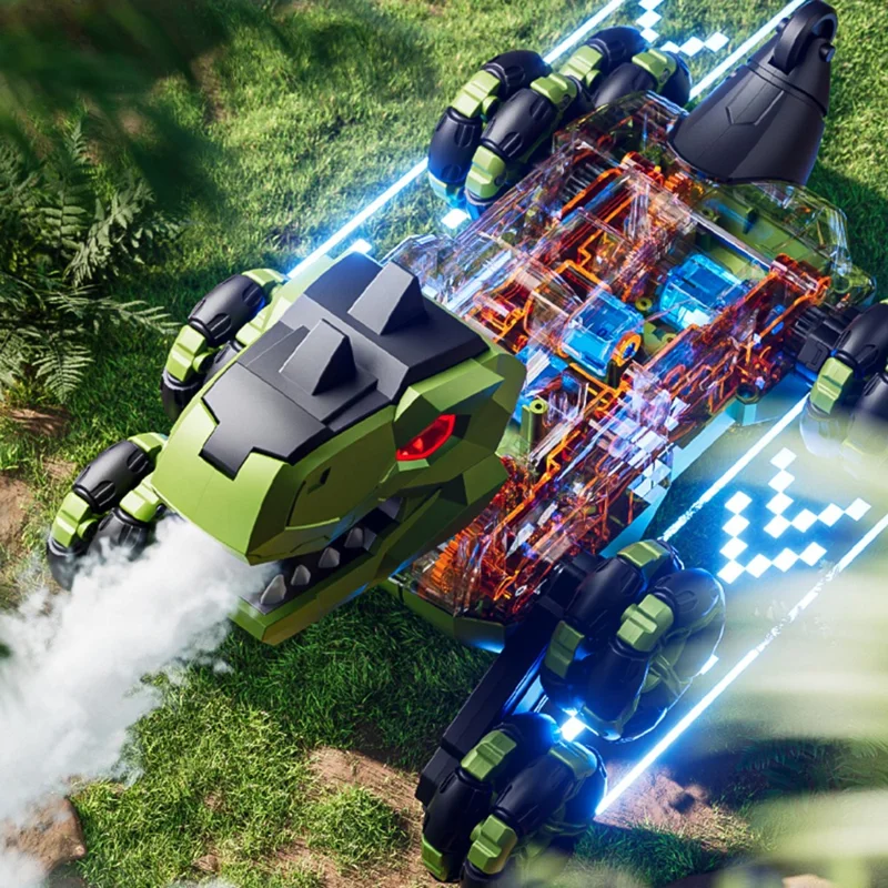 4DRC 4D-Y12 Dinosaur Shape 8 Wheels RC Car Spray Toy for Kids, Single Controller / Single Battery - Yellow