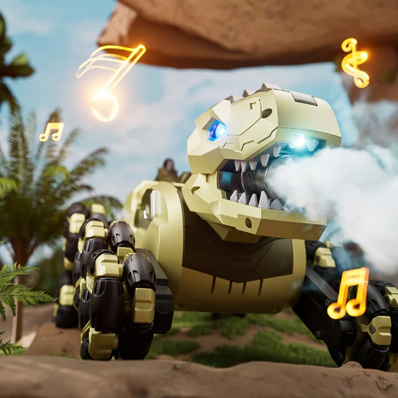 4DRC 4D-Y12 Dinosaur Shape 8 Wheels RC Car Spray Toy for Kids, Single Controller / Single Battery - Yellow