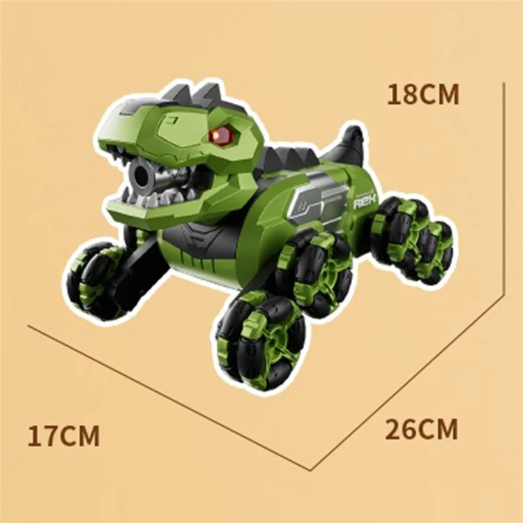 4DRC 4D-Y12 Dinosaur Shape 8 Wheels RC Car Spray Toy for Kids, Single Controller / Dual Battery - Green