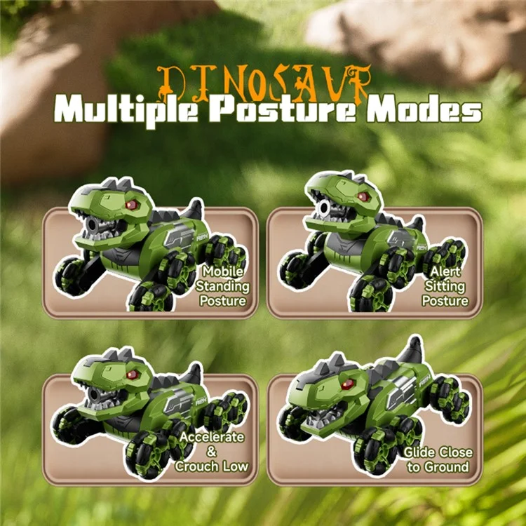 4DRC 4D-Y12 Dinosaur Shape 8 Wheels RC Car Spray Toy for Kids, Single Controller / Dual Battery - Green