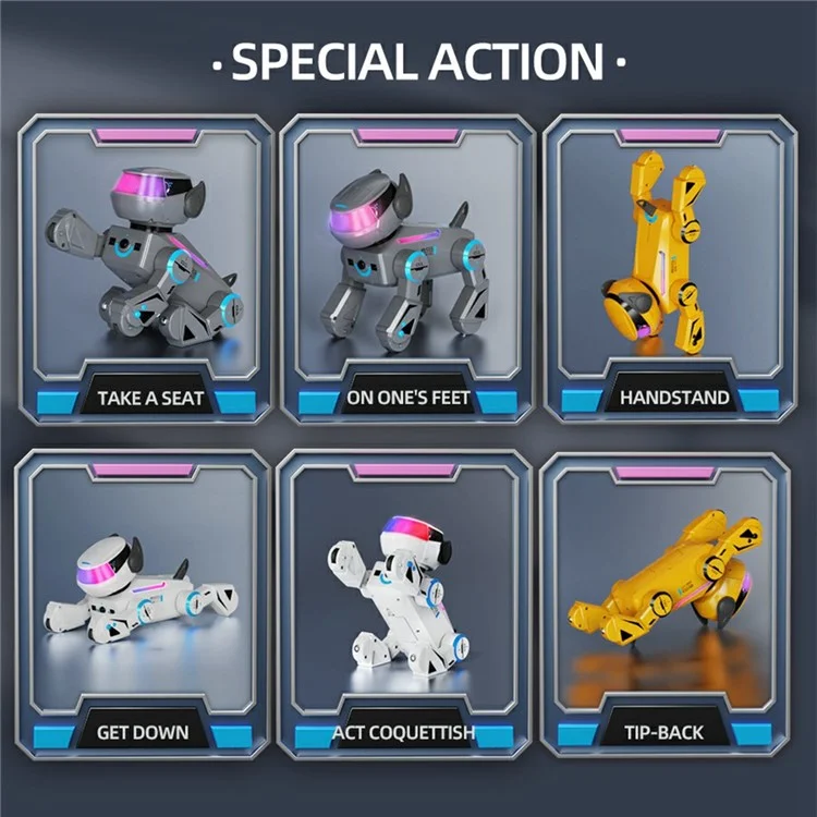 BG1544 AI Programmable RC Robot Dog Toy BT Connected Stunt Music Dancing Electronic Pet Model Toy - White