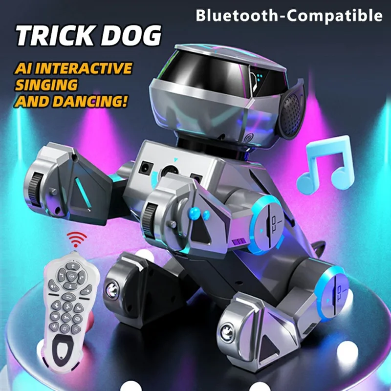 BG1544 AI Programmable RC Robot Dog Toy BT Connected Stunt Music Dancing Electronic Pet Model Toy - Grey