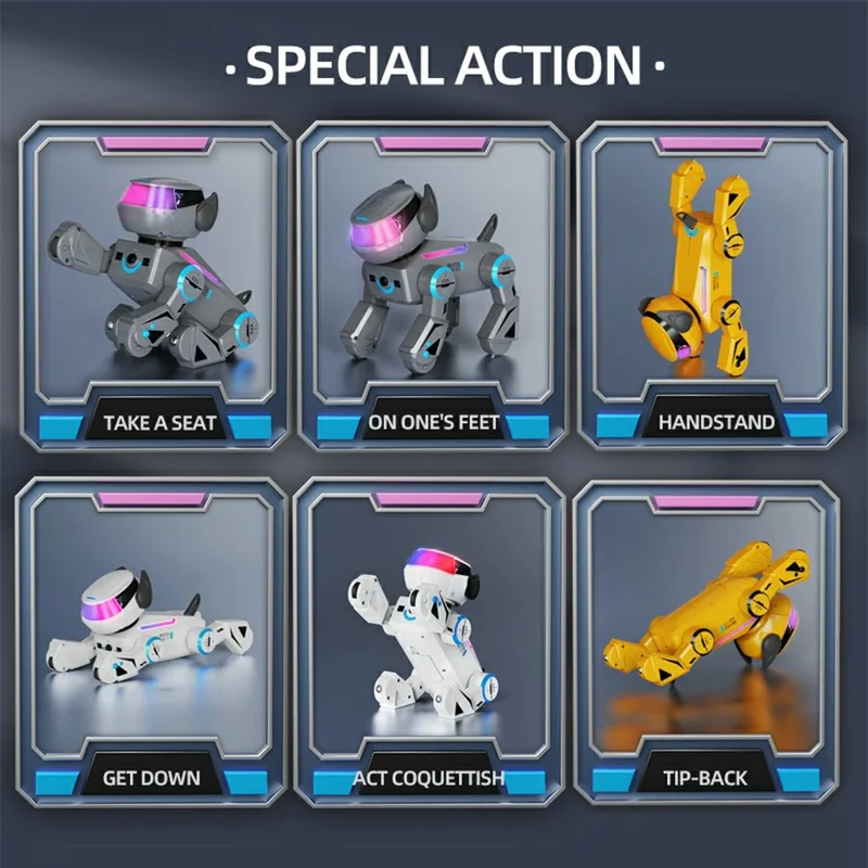 BG1544 AI Programmable RC Robot Dog Toy BT Connected Stunt Music Dancing Electronic Pet Model Toy - Grey