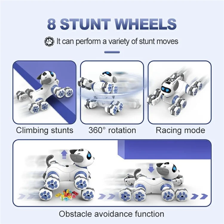 CV-D902 AI Stunt Robot Dog for Kids 8-Wheel Smart Programming RC Pet Dog Mechanical Model Toy - Blue