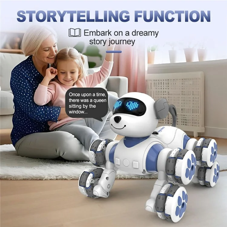 CV-D902 AI Stunt Robot Dog for Kids 8-Wheel Smart Programming RC Pet Dog Mechanical Model Toy - Blue