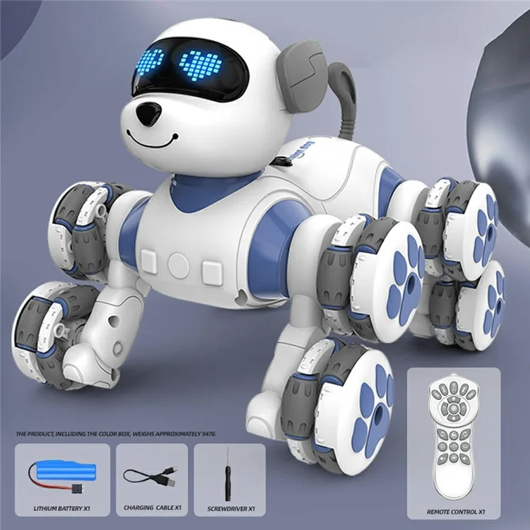 CV-D902 AI Stunt Robot Dog for Kids 8-Wheel Smart Programming RC Pet Dog Mechanical Model Toy - Blue