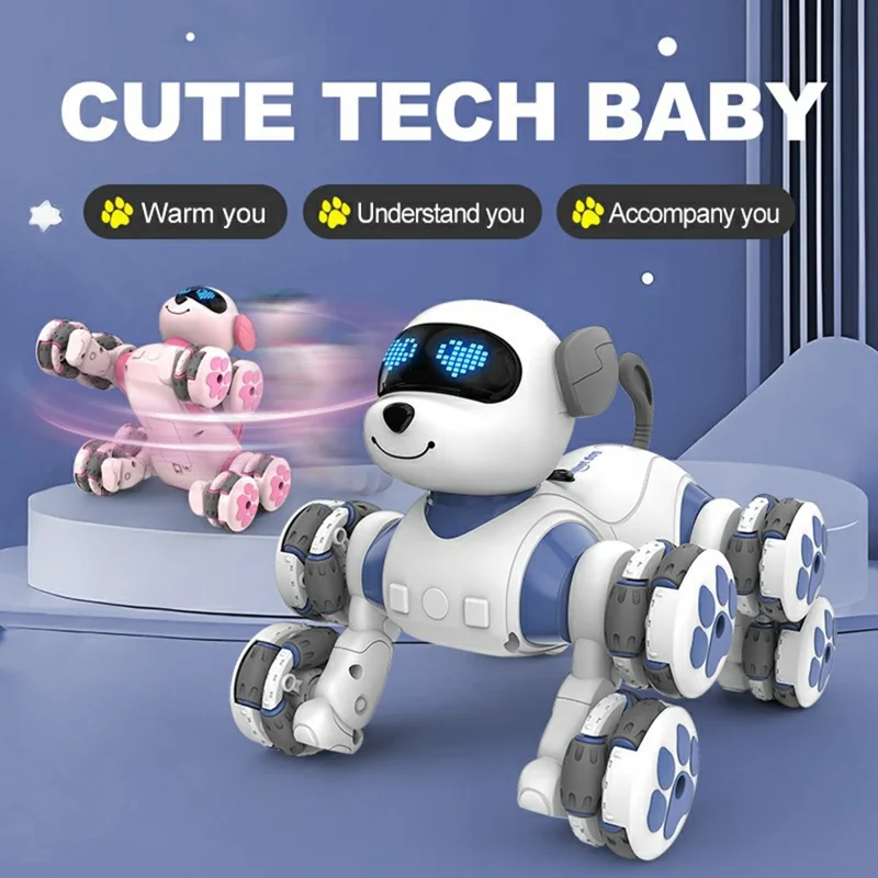 CV-D902 AI Stunt Robot Dog for Kids 8-Wheel Smart Programming RC Pet Dog Mechanical Model Toy - Silver