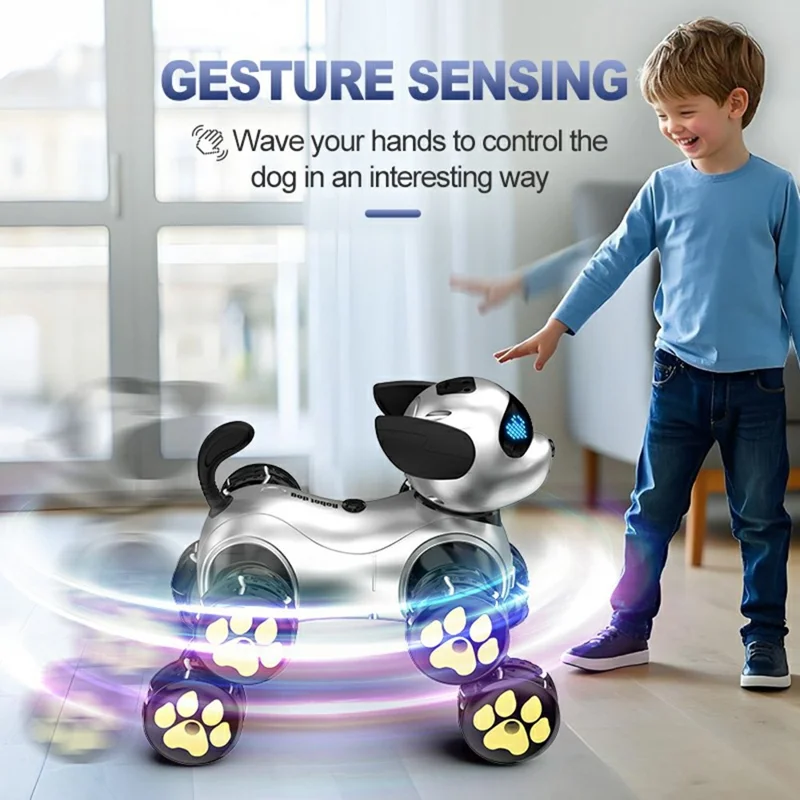 CV-D902 AI Stunt Robot Dog for Kids 8-Wheel Smart Programming RC Pet Dog Mechanical Model Toy - Silver