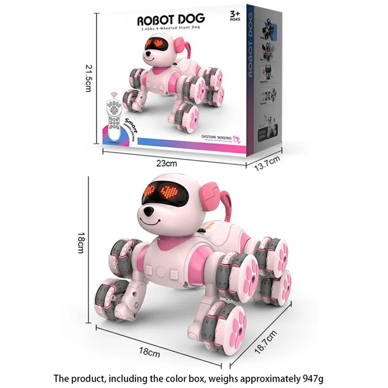 CV-D902 AI Stunt Robot Dog for Kids 8-Wheel Smart Programming RC Pet Dog Mechanical Model Toy - Silver