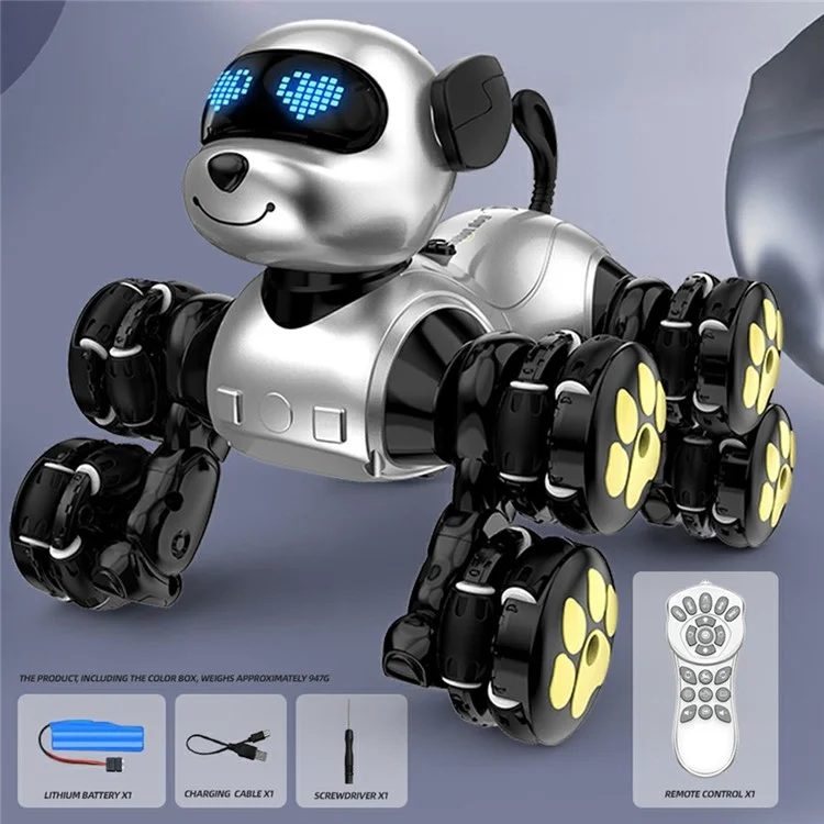 CV-D902 AI Stunt Robot Dog for Kids 8-Wheel Smart Programming RC Pet Dog Mechanical Model Toy - Silver