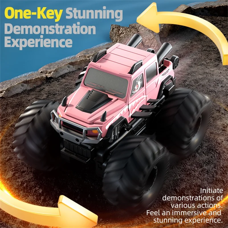Q215 Dual Control Cartoon Monster RC Car 4WD Off Road Amphibious Crawler Vehicle Remote Control Toy - Pink