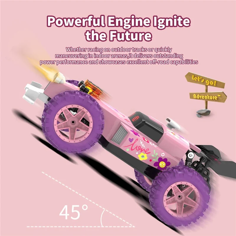 Coche de Carreras Teledirigido Q217 Estilo B 2.4G Todoterreno de Alta Velocidad con Luces LED, Batería Individual - Rosa