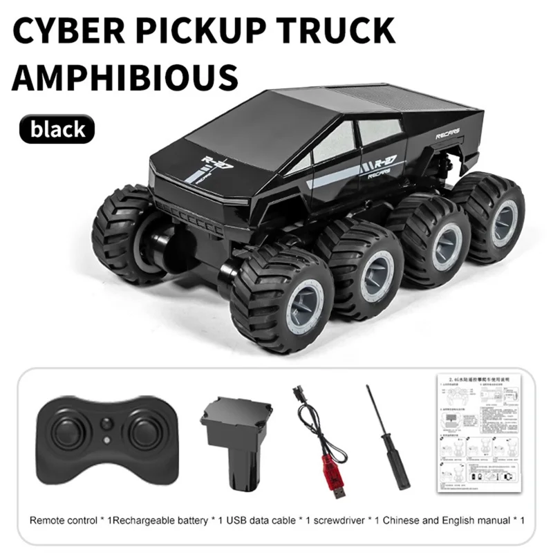 Q218 8WD Amphibisches RC-Auto Wasserdicht 2,4G Ferngesteuertes Geländefahrzeug, Einzelbatterie - Schwarz