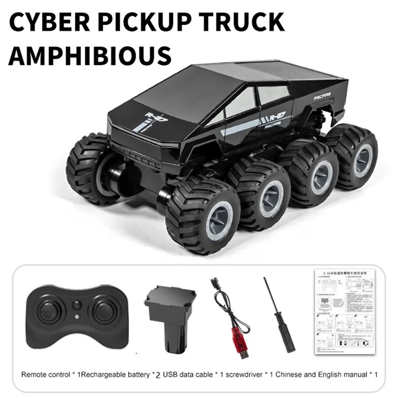 Q218 8WD Auto RC Anfibio Impermeabile 2.4G Telecomando Fuoristrada Crawler, Doppia Batteria - Nero