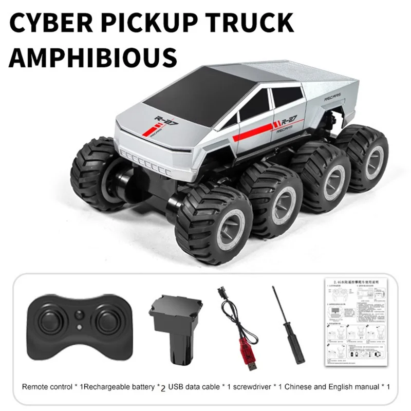 Q218 8WD Amphibious RC Car Waterproof 2.4G Remote Control Off-Road Crawler Vehicle, Dual Battery - Silver