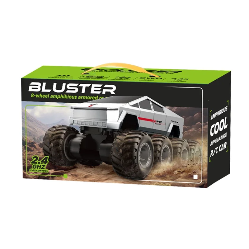 Q218 8WD Amphibious RC Car Waterproof 2.4G Remote Control Off-Road Crawler Vehicle, Dual Battery - Silver
