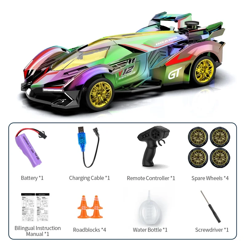 Q219 4WD RC Car Laser Holographic 2.4G Remote Control Drift Racing Vehicle with Spray Mist, Single Battery